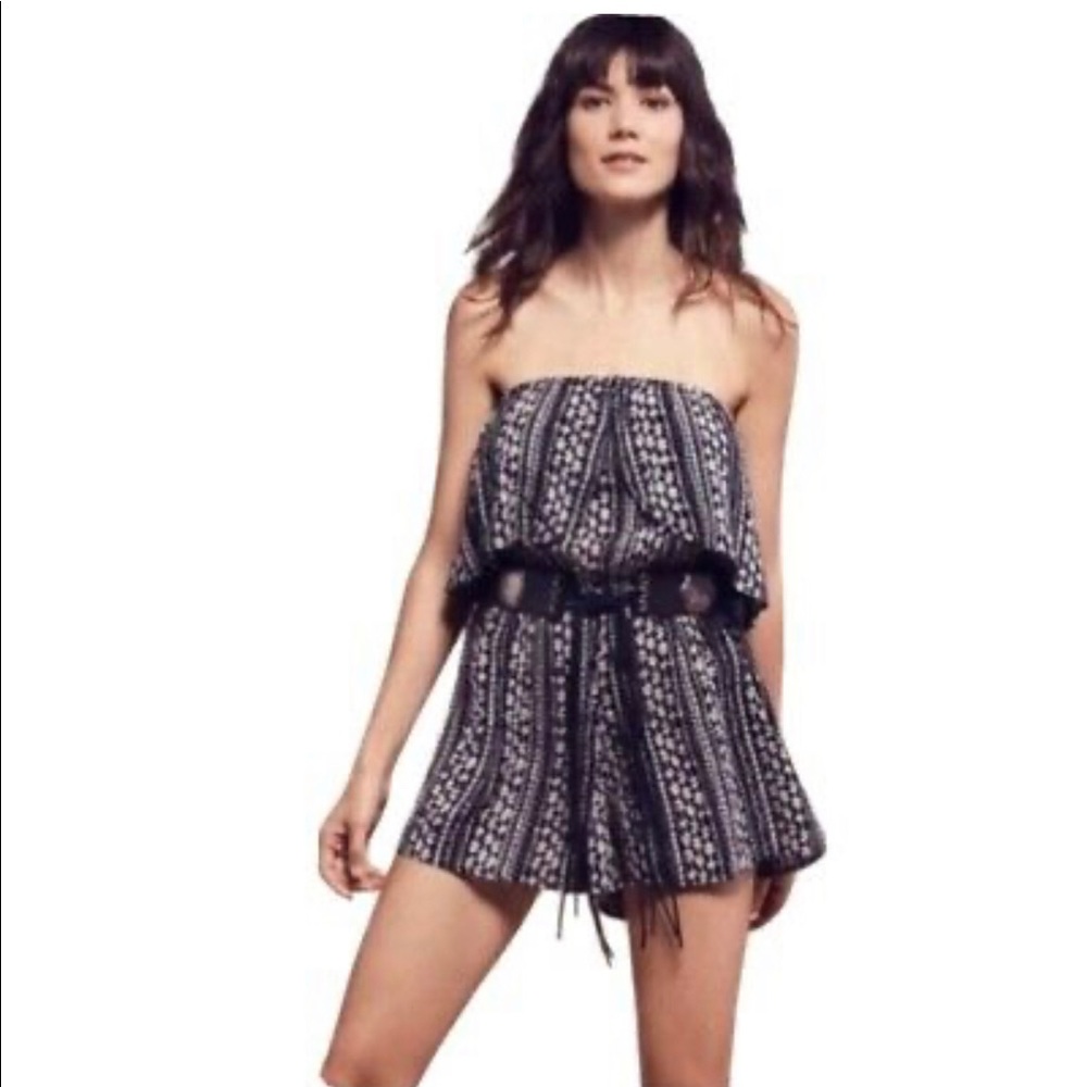 Free People Rosa Black Floral Strapless Romper size XS